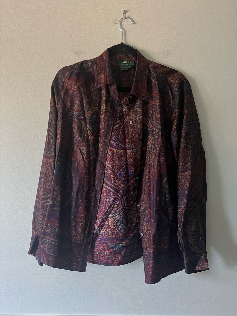 Lauren Ralph Lauren 100% Silk Paisley Button Front Blouse Shirt Top 10 Vintage